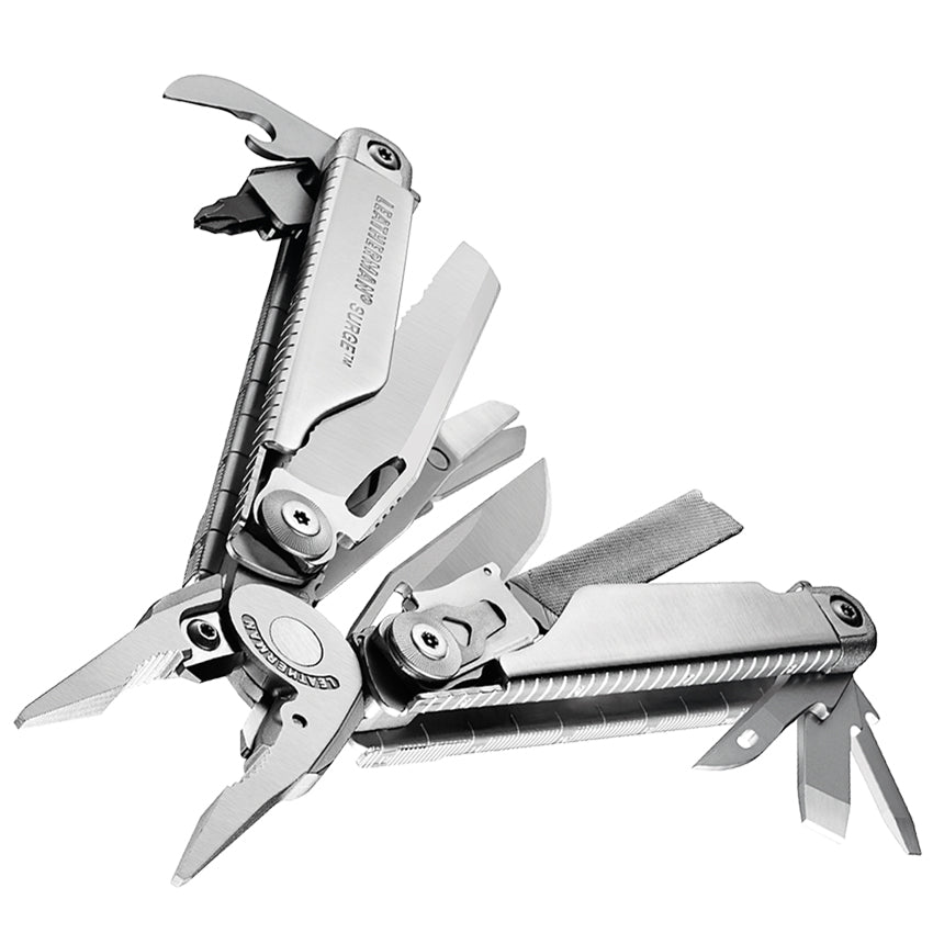 Kit de SURGE Plata Leatherman con Linterna P2R Core Ledlenser y Matraca Leatherman