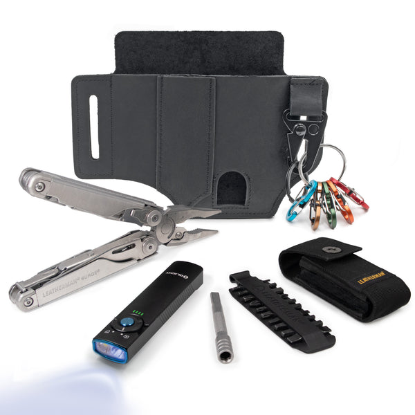 KIT SURGE<sup>®</sup> PLATA  CON LINTERNA, ACCESORIOS Y FUNDA EDC